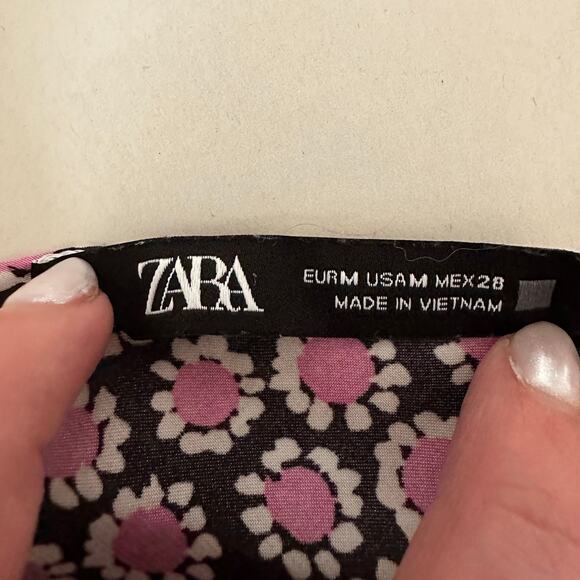 ZARA | Daisy Print Satin Midi Slip Dress with Slit - Surplice Bodice | SZ Medium - Picture 7 of 7